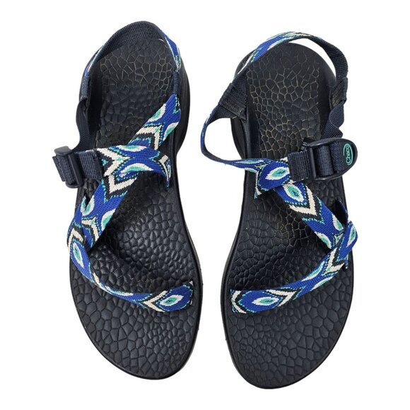 Chaco Classic Sport Sandals Womens Size 12 Blue Gray White Geometric Diamond Eco - Picture 6 of 11